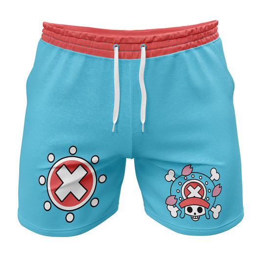 One Piece Shorts Tony Tony Chopper Symbol Jolly Roger Beach Shorts Blue Red