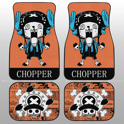 One Piece Car Mats Crazy Tony Tony Chopper Manga Pattern Jolly Roger Symbol Car Floor Mats Orange