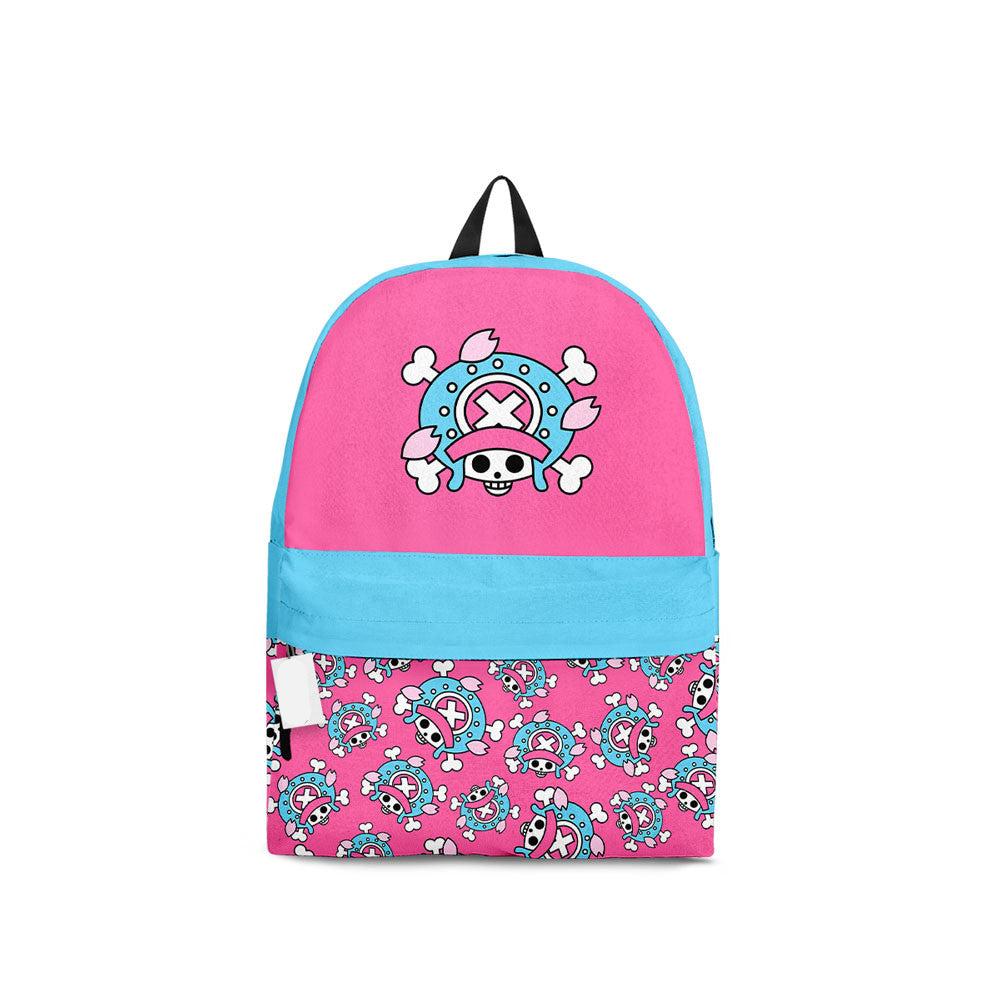 One Piece Backpack Tony Tony Chopper Symbol Pattern Backpacks Blue Pink