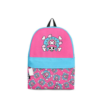 One Piece Backpack Tony Tony Chopper Symbol Pattern Backpacks Blue Pink