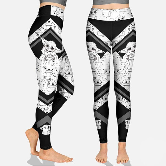 SW Leggings Baby Yoda Sketch Art Pattern High Waisted Legging Black White For Women