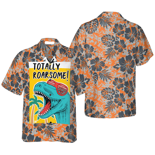 Dinosaur Hawaii Shirt Totally Roarsome T-Rex Dinosaur Hawaiian Shirt Orange Unisex