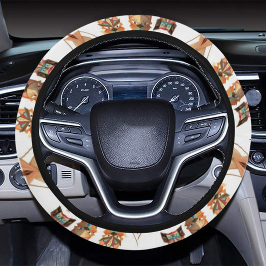 Native America Steering Wheel Cover Native American Animal Totem Pattern Driving Wheel Cover White Brown