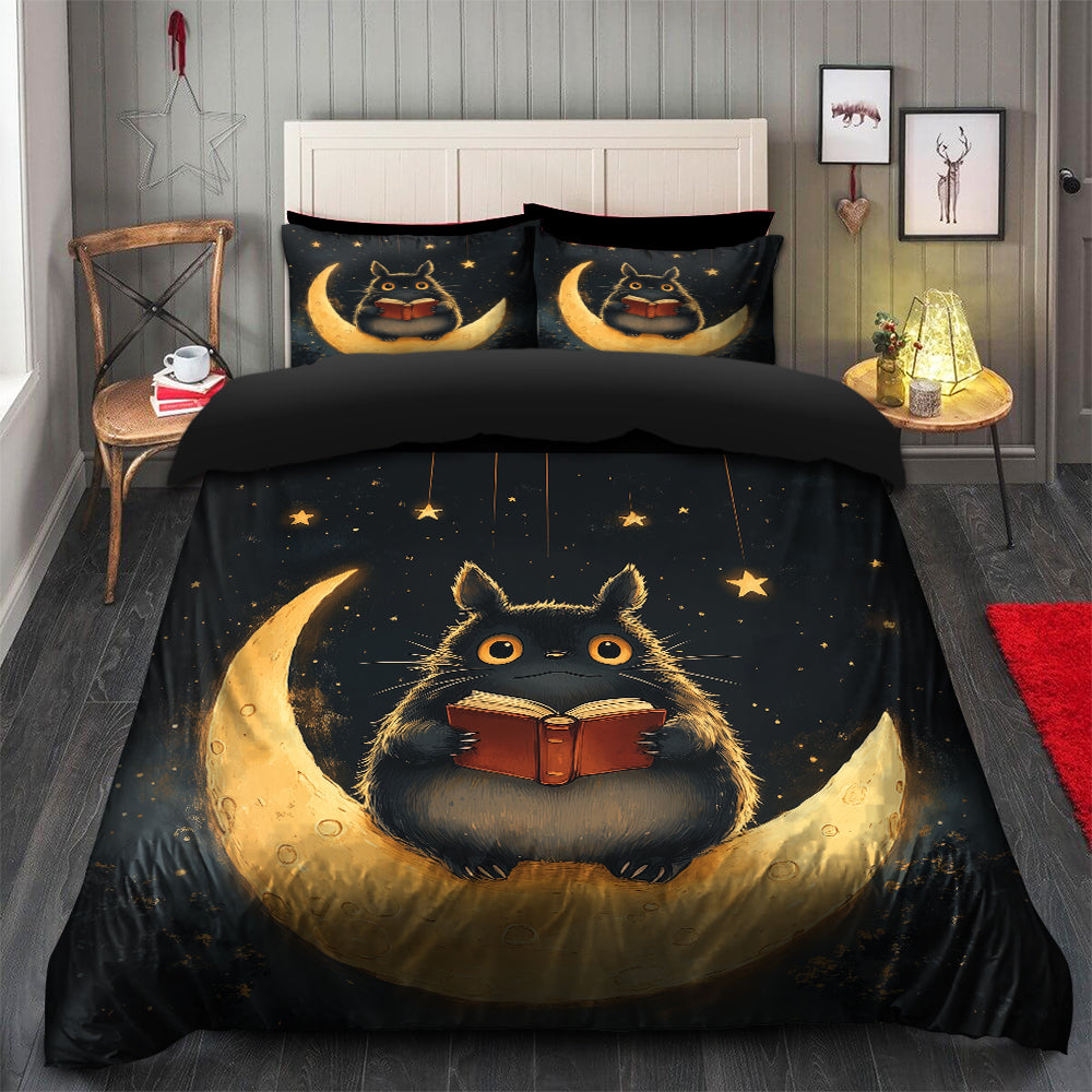 Totoro Reading On A Crescent Moon Bedding Set