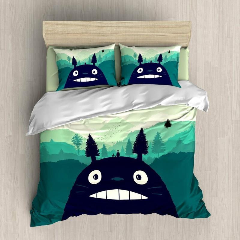 SGhibli Bedding Set My Neighbor Totoro In The Forest Duvet Covers Green Unique Gift