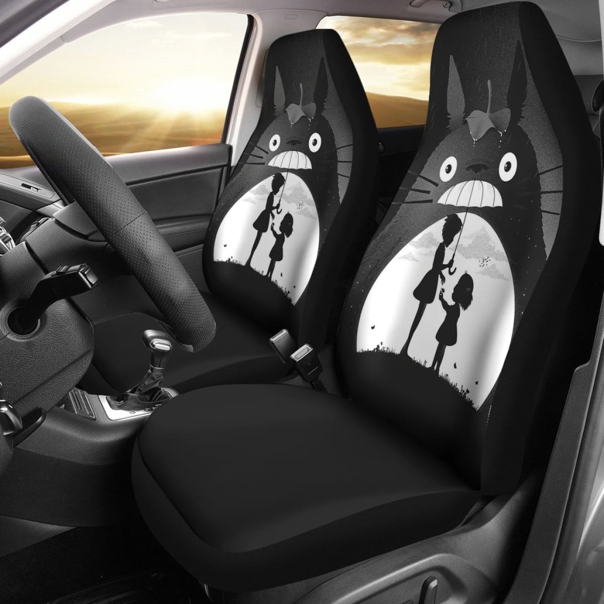 SGhibli Car Seat Covers My Neighbor Totoro Characters Silhouette Seat Covers Black White