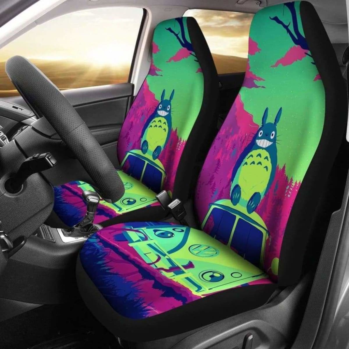 SGhibli Car Seat Covers Totoro On Hippie Van Graphic Seat Covers Colorful