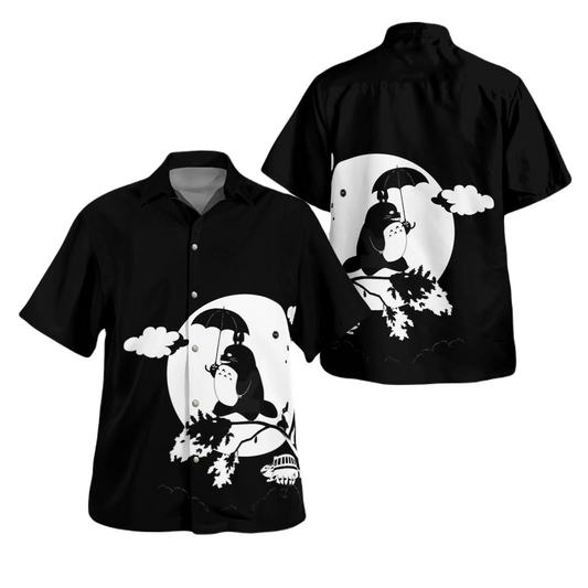 SGhibli Hawaii Shirt Totoro Silhouette In Moonlight Hawaiian Shirt Black White Unisex