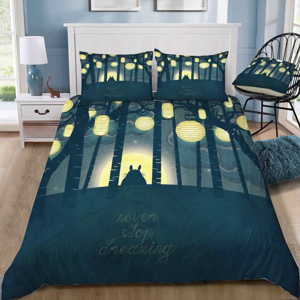 SGhibli Bedding Set Totoro Forest Never Stop Dreaming Duvet Covers Black Unique Gift