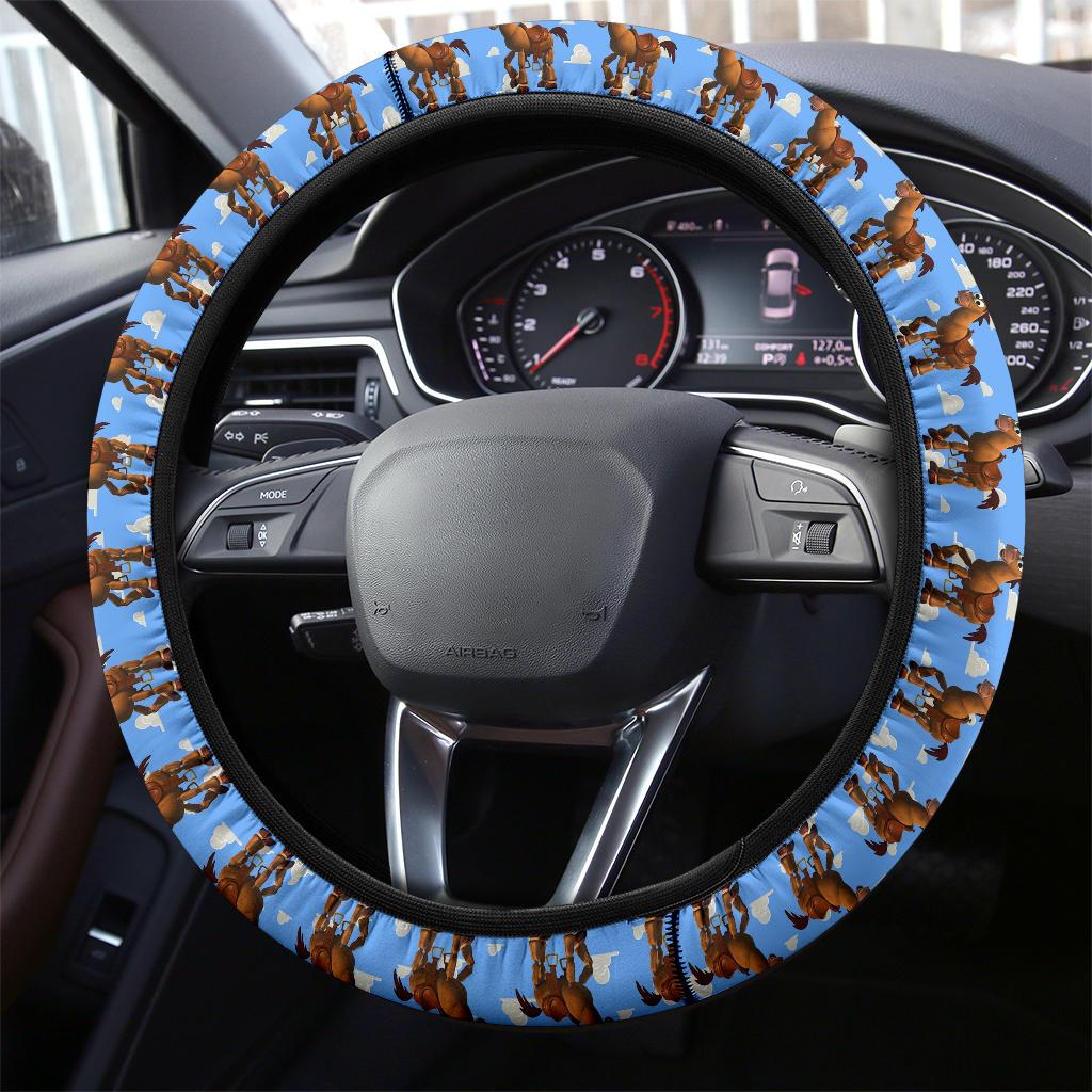 Toy Story Steering Wheel Cover Toy Story Bullseye Graphic Pattern Driving Wheel Cover Blue Brown