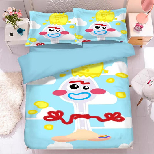 Toy Story Bedding Set DN Forky Toy Cloudy Pattern Duvet Covers Blue Unique Gift