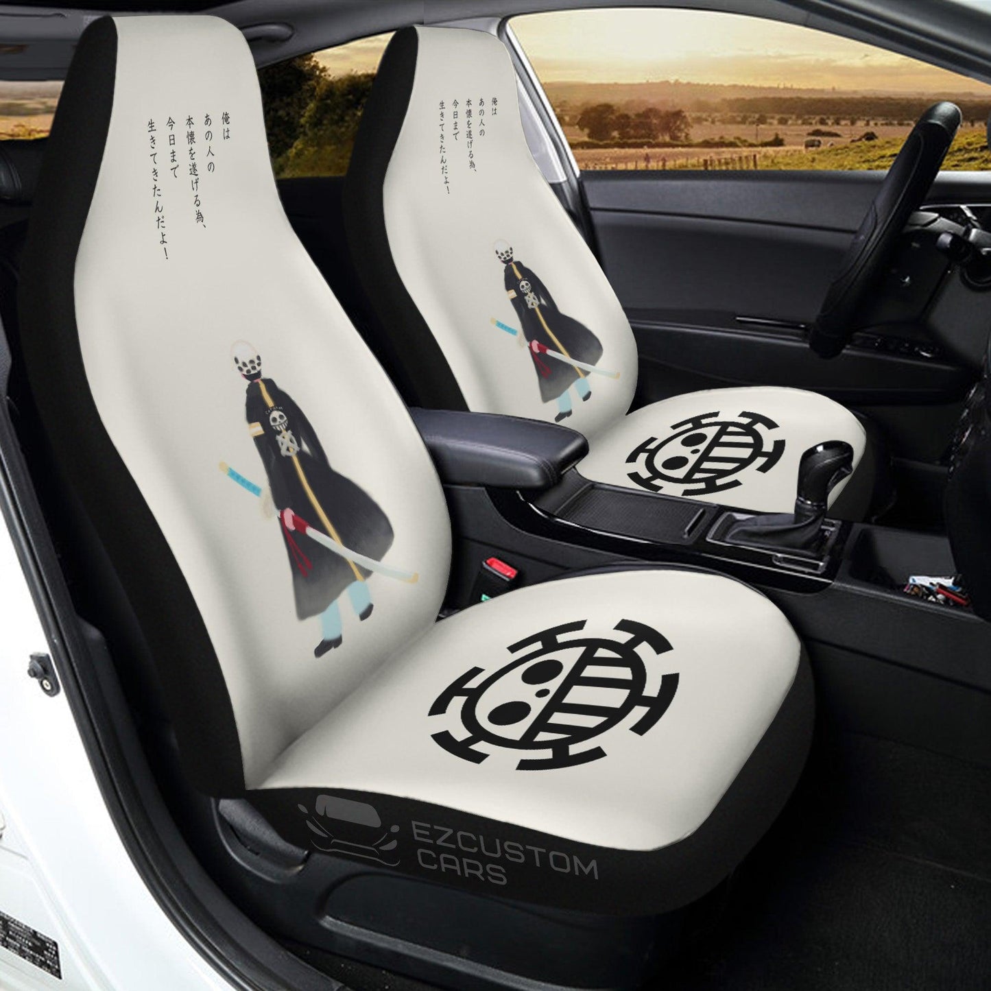 One Piece Car Seat Covers Trafalgar D Water Law One Piece Seat Covers White