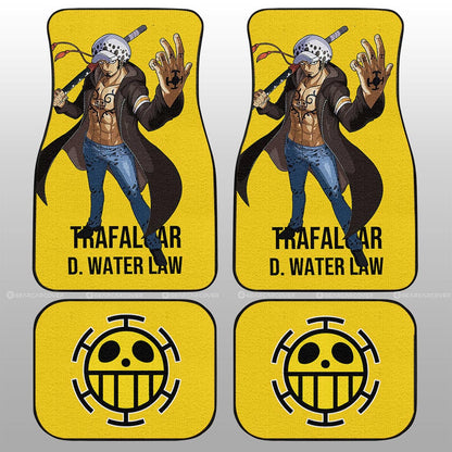 One Piece Car Mats Cool Pose Trafalgar Law Heart Pirate Symbol Car Floor Mats Yellow