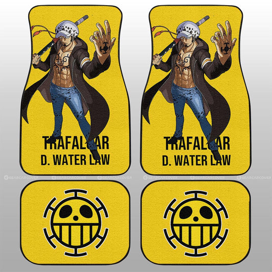 One Piece Car Mats Cool Pose Trafalgar Law Heart Pirate Symbol Car Floor Mats Yellow