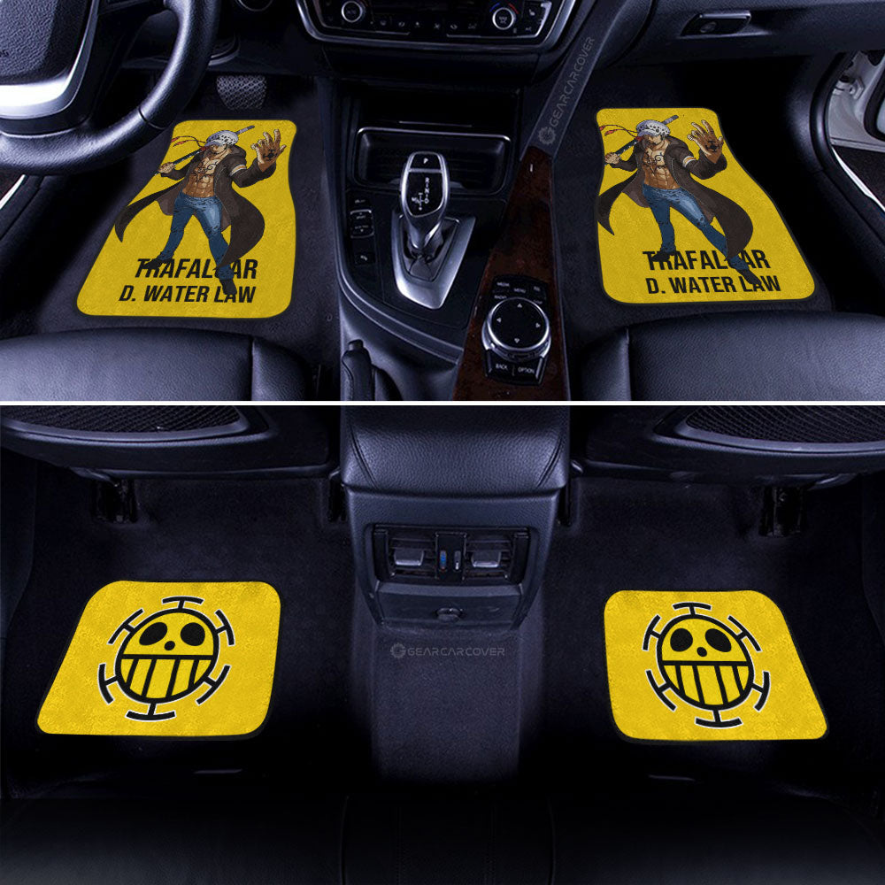 One Piece Car Mats Cool Pose Trafalgar Law Heart Pirate Symbol Car Floor Mats Yellow