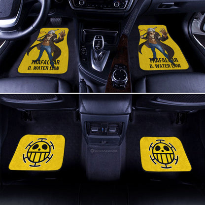 One Piece Car Mats Cool Pose Trafalgar Law Heart Pirate Symbol Car Floor Mats Yellow