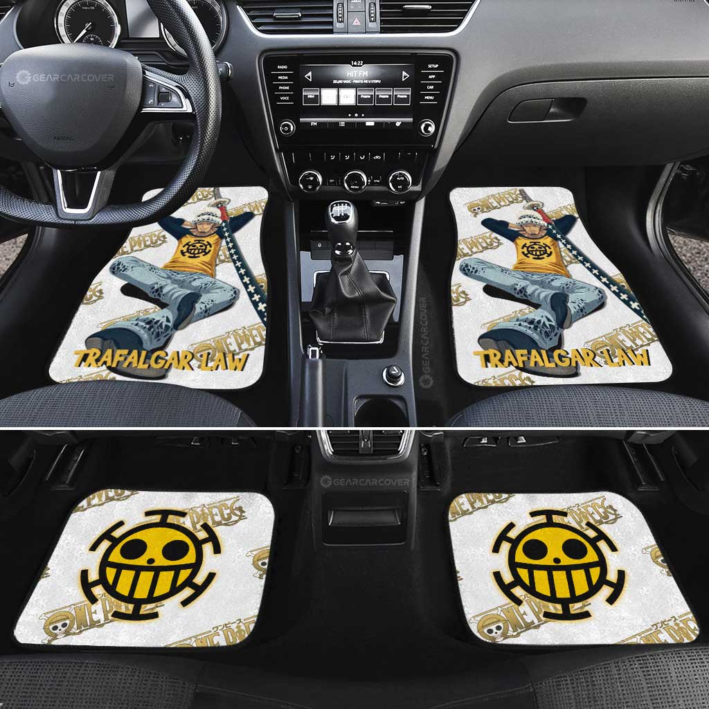One Piece Car Mats One Piece Trafalgar Law Graphic Jolly Roger Symbol Car Floor Mats White Yellow