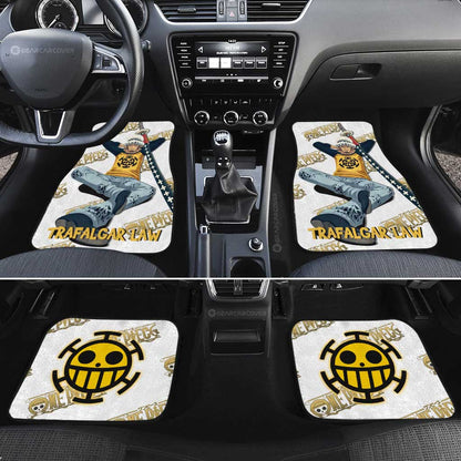 One Piece Car Mats One Piece Trafalgar Law Graphic Jolly Roger Symbol Car Floor Mats White Yellow