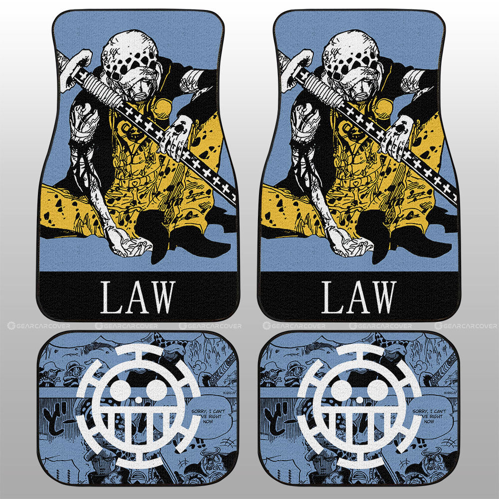 One Piece Car Mats Exhauted Trafalgar Law Graphic Manga Pattern Jolly Roger Symbol Car Floor Mats Blue Yellow