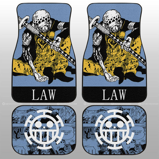 One Piece Car Mats Exhauted Trafalgar Law Graphic Manga Pattern Jolly Roger Symbol Car Floor Mats Blue Yellow