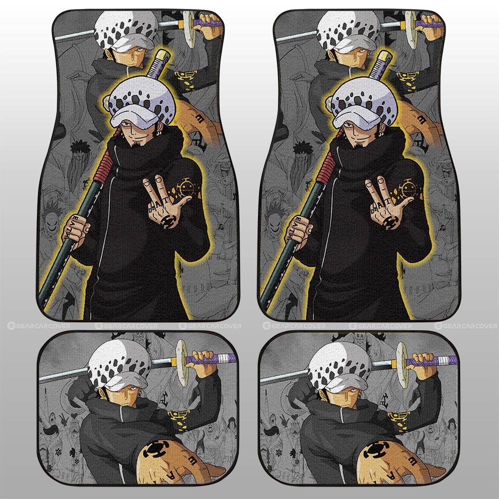 One Piece Car Mats One Piece Trafalgar Law Face Graphic Manga Pattern Car Floor Mats Black Gray