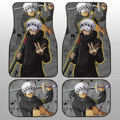 One Piece Car Mats One Piece Trafalgar Law Face Graphic Manga Pattern Car Floor Mats Black Gray