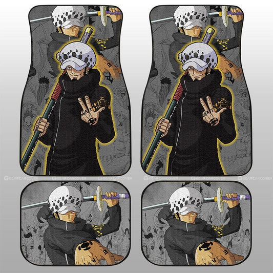 One Piece Car Mats One Piece Trafalgar Law Face Graphic Manga Pattern Car Floor Mats Black Gray