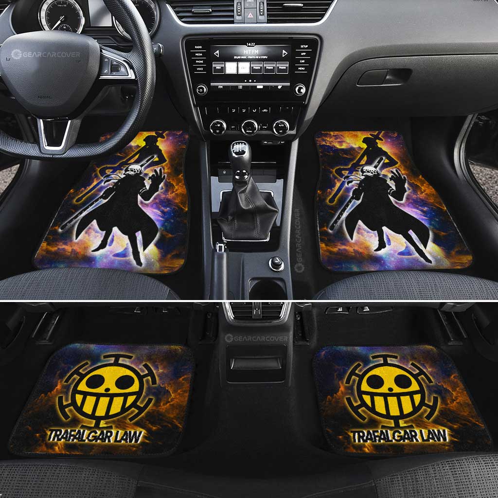 One Piece Car Mats Trafalgar Law Silhouette Jolly Roger Symbol Galaxy Car Floor Mats Yellow