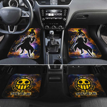 One Piece Car Mats Trafalgar Law Silhouette Jolly Roger Symbol Galaxy Car Floor Mats Yellow