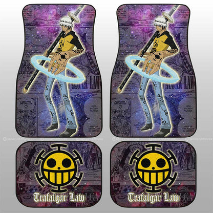 One Piece Car Mats Trafalgar Law Graphic Jolly Roger Symbol Galaxy Car Floor Mats Purple Yellow
