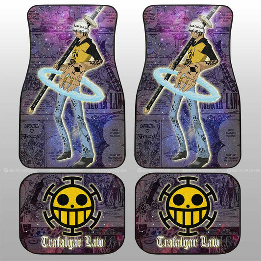 One Piece Car Mats Trafalgar Law Graphic Jolly Roger Symbol Galaxy Car Floor Mats Purple Yellow
