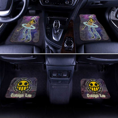 One Piece Car Mats Trafalgar Law Graphic Jolly Roger Symbol Galaxy Car Floor Mats Purple Yellow