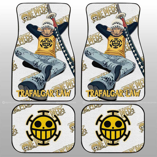 One Piece Car Mats One Piece Trafalgar Law Graphic Jolly Roger Symbol Car Floor Mats White Yellow