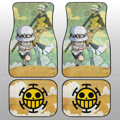 One Piece Car Mats Young Trafalgar Law Graphic Heart Pirate Symbol Car Floor Mats Yellow Green