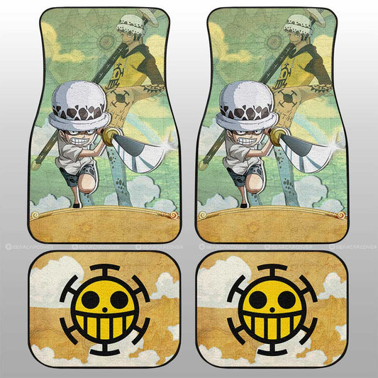 One Piece Car Mats Young Trafalgar Law Graphic Heart Pirate Symbol Car Floor Mats Yellow Green