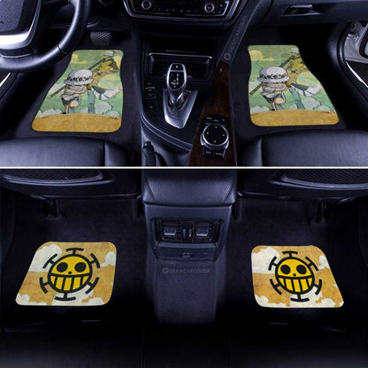 One Piece Car Mats Young Trafalgar Law Graphic Heart Pirate Symbol Car Floor Mats Yellow Green