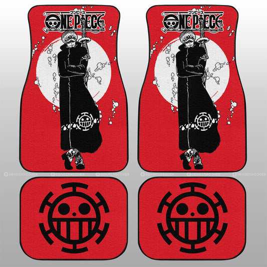 One Piece Car Mats Cool Trafalgar Law Graphic Heart Pirate Symbol Car Floor Mats Red Black