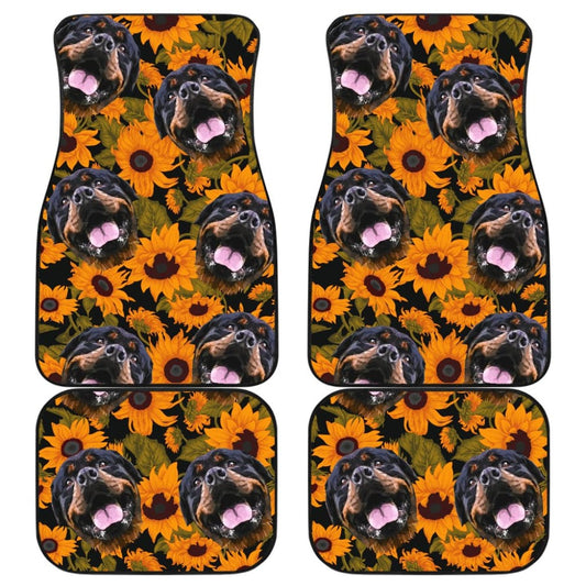 Dog Car Floor Mats Happy Face Sunflower Rottweiler Dog Pattern Car Mats