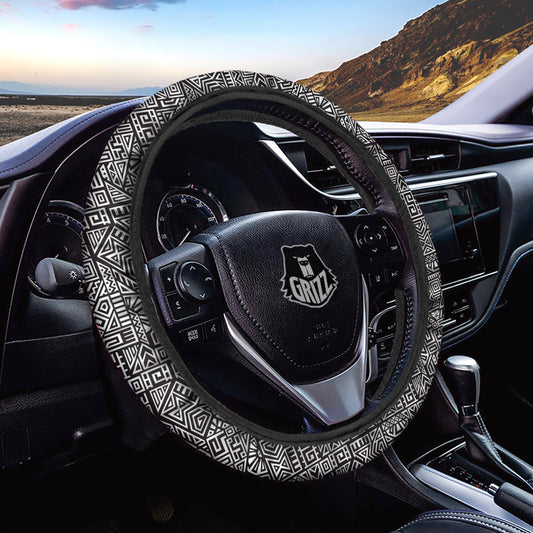 Native American Steering Wheel Cover Tribal Ancient Aztec Pattern Driving Wheel Cover Black White