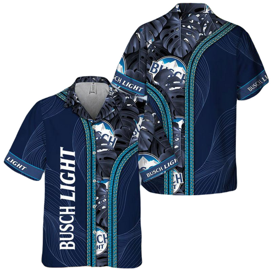 Busch Light Hawaii Shirt Busch Light Inside Tropical Leaves Pattern Hawaiian Shirt Blue Unisex