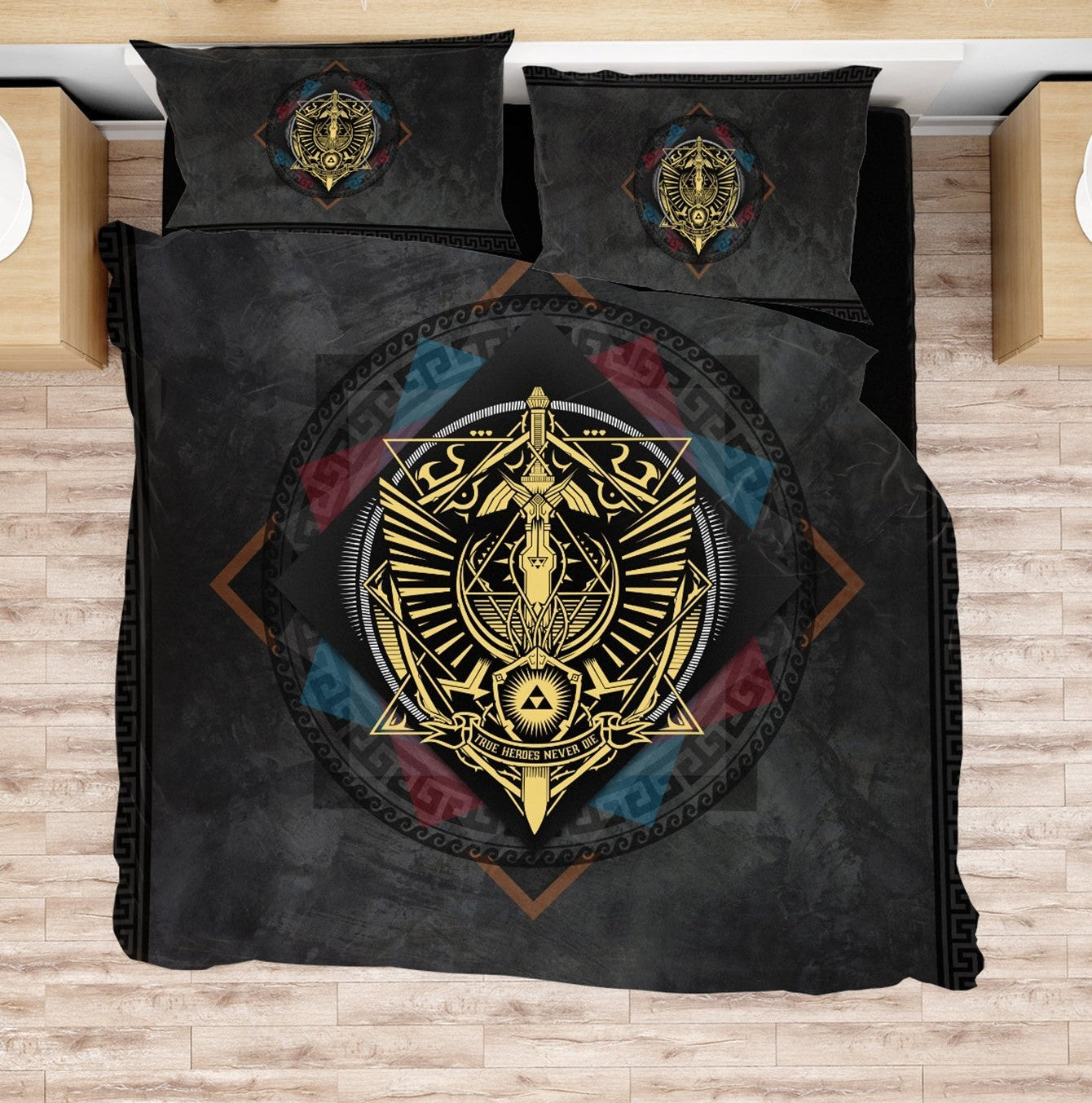 The Legend Of Zelda Bedding Set True Heroes Never Die Shield And Sword Duvet Covers Black Unique Gift