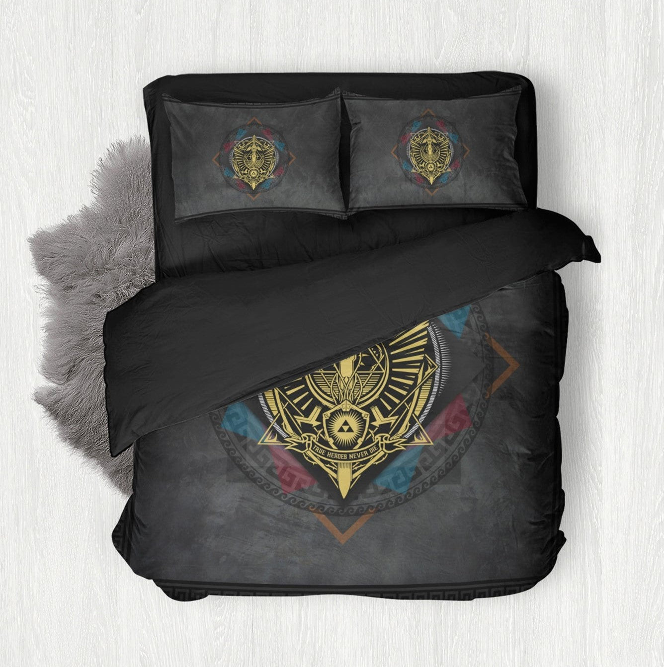 The Legend Of Zelda Bedding Set True Heroes Never Die Shield And Sword Duvet Covers Black Unique Gift