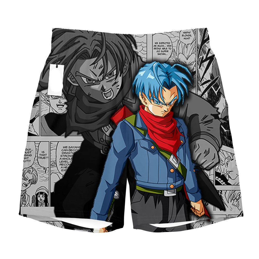 Dragon Ball Shorts Character Trunks Manga Pattern Beach Shorts Blue Gray