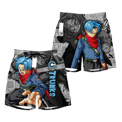 Dragon Ball Shorts Character Trunks Manga Pattern Beach Shorts Blue Gray