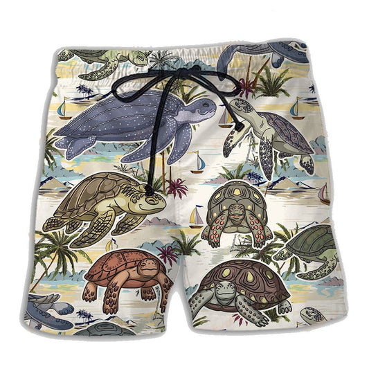 Turtle Shorts All Types Of Turtle Drawing Pattern Beach Shorts Colorful