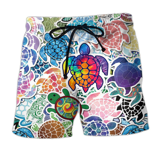 Turtle Shorts All Art Styles Turtle Pattern Beach Shorts Colorful