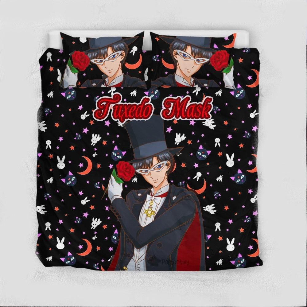 Sailor Moon Bedding Set Tuxedo Mask Moon Cat Rabbit Pattern Duvet Covers Black Unique Gift