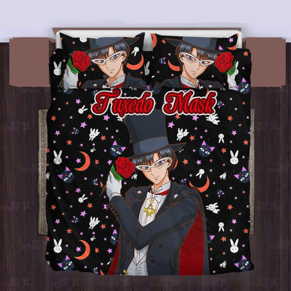 Sailor Moon Bedding Set Tuxedo Mask Moon Cat Rabbit Pattern Duvet Covers Black Unique Gift