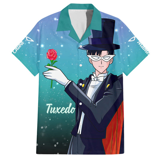 Sailor Moon Hawaii Shirt Sailor Moon Tuxedo Mask Graphic Hawaiian Shirt Black Blue Unisex