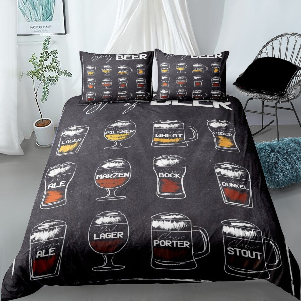 Beer Bedding Set All Types Of Beer Pattern Duvet Covers Black Unique Gift